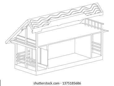 Black construction of house in the white background