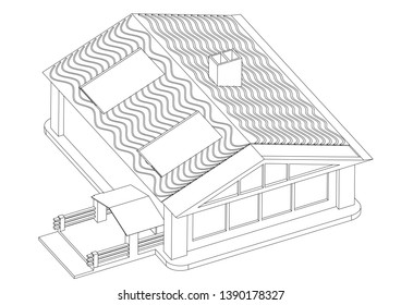 Black construction of house in the white background