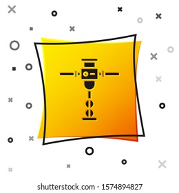 Black Construction jackhammer icon isolated on white background. Yellow square button. Vector Illustration