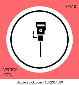Black Construction jackhammer icon isolated on red background. White circle button. Vector Illustration