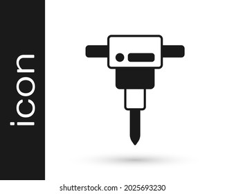 Black Construction jackhammer icon isolated on white background.  Vector