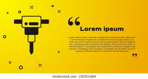 Black Construction jackhammer icon isolated on yellow background.  Vector