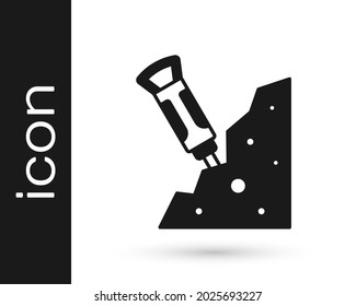 Martillo negro de construcción e icono de piedra aislado en fondo blanco.  Vector