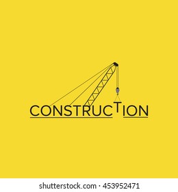 Black construction logo design and crane with yellow background