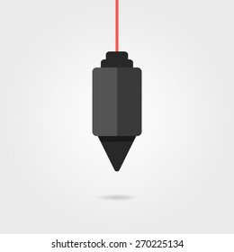 black construction plummet with shadow. concept of symmetry, gravitational, instrument, engineering, constructing, measuring. isolated on grey background. flat style modern design vector illustration