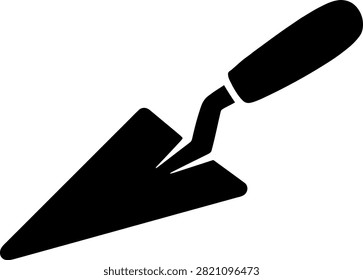 Black construction trowel icon for masonry work with construction bricklayer concrete building handtool hardware industry professional silhouette isolated minimalist maintenance renovation