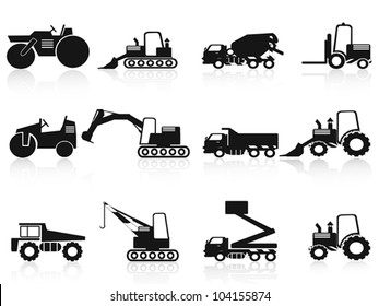 Black Construction Vehicles Icons Set