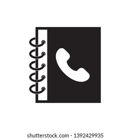 black contact flat book icon, with phone symbol sign, vector, eps 10