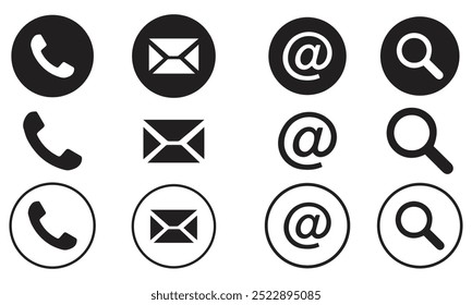 Black contact icon set. Web vector set. Phone, telephone, web, message, and computer symbol icon. Illustration eps 10