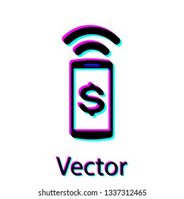 Black Contactless payment icon isolated on white background. Mobile wallet technology, nfc, wireless payment with smartphone. Vector Illustration