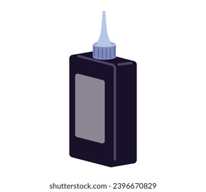 Black container with adhesive vector illustration. School supplies, tool for art, fashion design. Item for creativity and decoration. Liquid glue bottle with lid isolated on white background