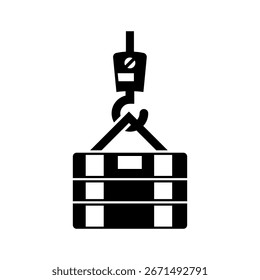 Diseño de Vector plano de icono de industria de grúa de contenedor negro