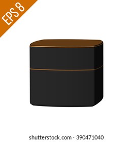 Black container for creme isolated on white background. Cosmetic container. Vector illustration. 