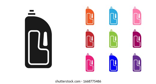 Black Container with drain cleaner icon isolated on white background. Detergent in plastic bottle. Set icons colorful. Vector Illustration