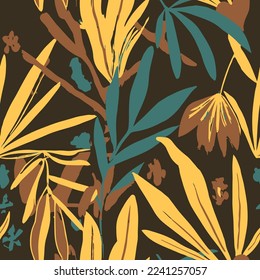 Black Continuous Abstract Vintage Blossom Decor Texture  Yellow Repetitive Exotic Simple Flora Element Background  Gradient Seamless Tropical Jungle Lines Art 
