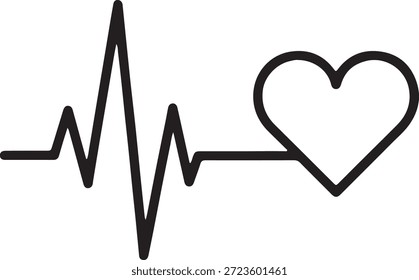 Black continuous line art of heartbeat line connected to a heart shape cardiogram electrocardiogram