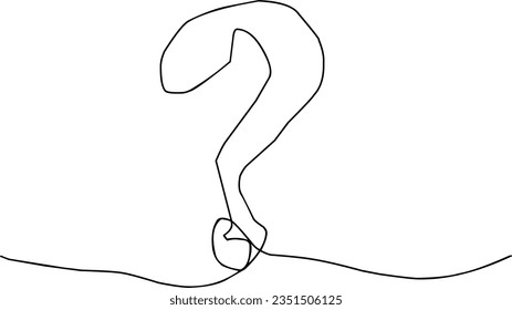 Black continuous line art with question mark symbol isolated on white background.