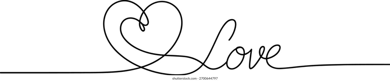 Black continuous line drawing of heart and love text 8