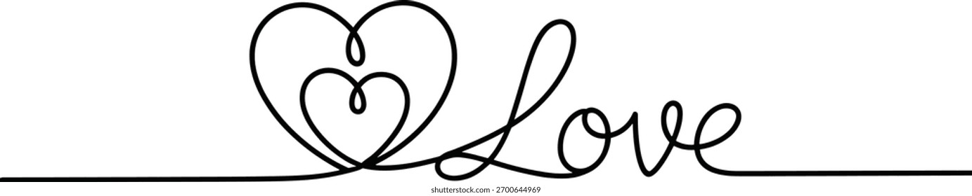 Black continuous line drawing of heart and love text 5