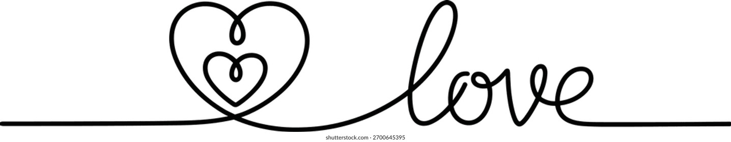 Black continuous line drawing of heart and love text 2