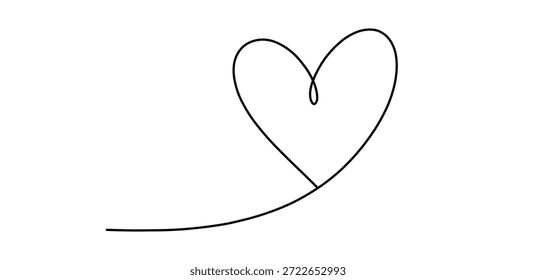 Linha preta contínua desenhando a forma do coração simples minimalista doodle um design de superfície pura limpa