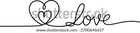 Black continuous line drawing of a heart and the word love 2