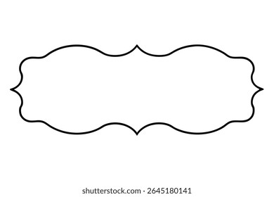 A black continuous line forms a wavy frame against a white background The frame is simple and elegant with a slightly vintage feel. The line is thick and consistent.