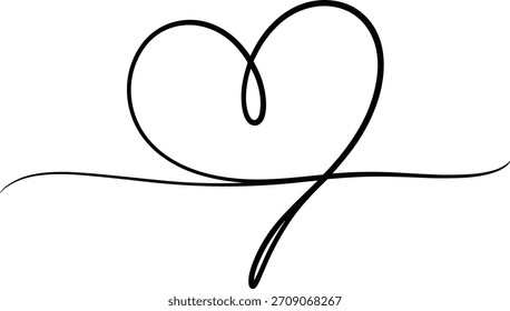 Black continuous line heart shape with flourish love