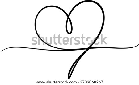 Black continuous line heart shape with flourish love