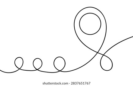 Black Continuous Line Location Pin Vector Icon with Sequential Loops, Winding Path and Minimalist Styling for Map Navigation