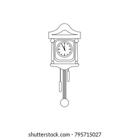 black contour of antique clock isolated on white background. For interior design.