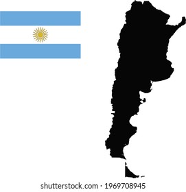 Black contour of Argentina with flag,border