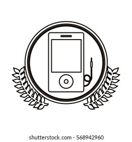 black contour circle with decorative olive branch and portable music device