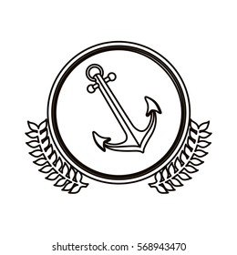 black contour circle with decorative olive branch and anchor