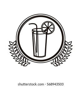 black contour circle with decorative olive branch and cocktail drink
