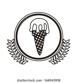 black contour circle with decorative olive branch and ice cream cone