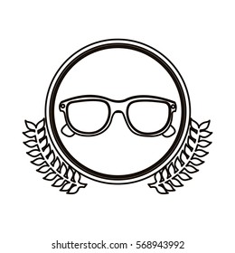 black contour circle with decorative olive branch and sunglasses