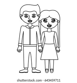 black contour couple in formal suit taken hands vector illustration