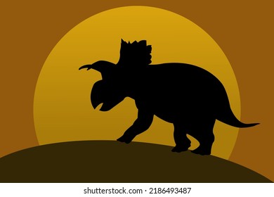 Black contour of a dinosaur at sunset