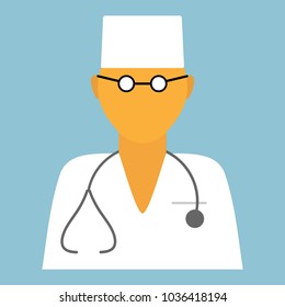 Black contour of doctor in glasses and stethoscope in pocket on white background.