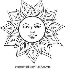 Black Contour Drawing Sun Smiling Face Stock Vector (Royalty Free ...