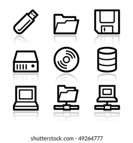 Black contour drives and storage web icons V2