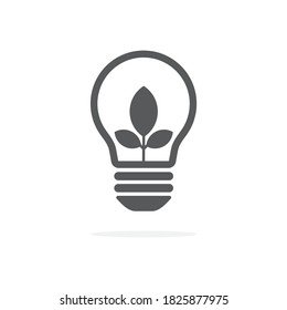 Black contour electric light bulb with three green leaf inside. World Environment Day. Flat outline icon. Eco friendly. Vector illustration isolated on white. Alternative energy concept.