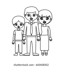 black contour family group in formal suit vector illustration