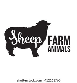 Black contour farm animal with a white lettering  inscription inside, Logo sheep vector animal, outline for product, vector illustration contour farming sheep with lettering on mutton meat, sheep