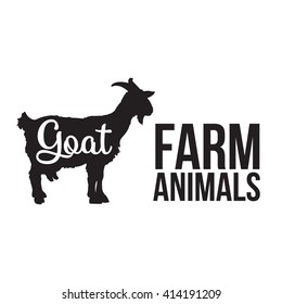 Black contour farm animal with a white lettering  inscription inside, Logo goat vector animal, outline for the product, vector illustration contour farming goat with lettering on the mutton meat