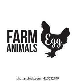 Black contour farm animal with a white lettering  inscription inside, Logo Chicken vector animal, outline for the product, vector illustration contour farming Chicken with lettering on the fowl food