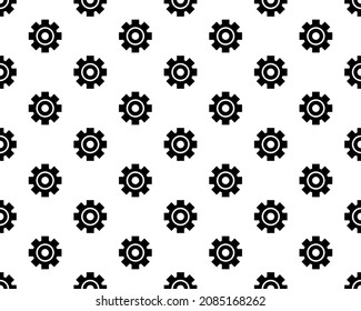 Color negro de los engranajes de la textura vectorial sin fisuras, patrón sin fisuras. Icono de engranaje aislado en blanco.