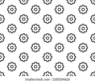 Black contour gears seamless vector texture background, seamless pattern . Gear icon isolated on white