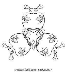 Black contour hand drawn ornaments with flowers, leaves, curly lines, butterfly. Vintage style print for wallpaper, textile, covers, manufacturing, invitations, cards, wrapping paper, scrapbooking. 
